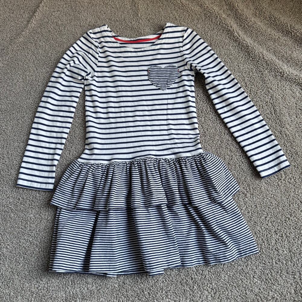 Mini Boden Girl's Striped Skirted Dress Heart Pocket Size 8-9Y